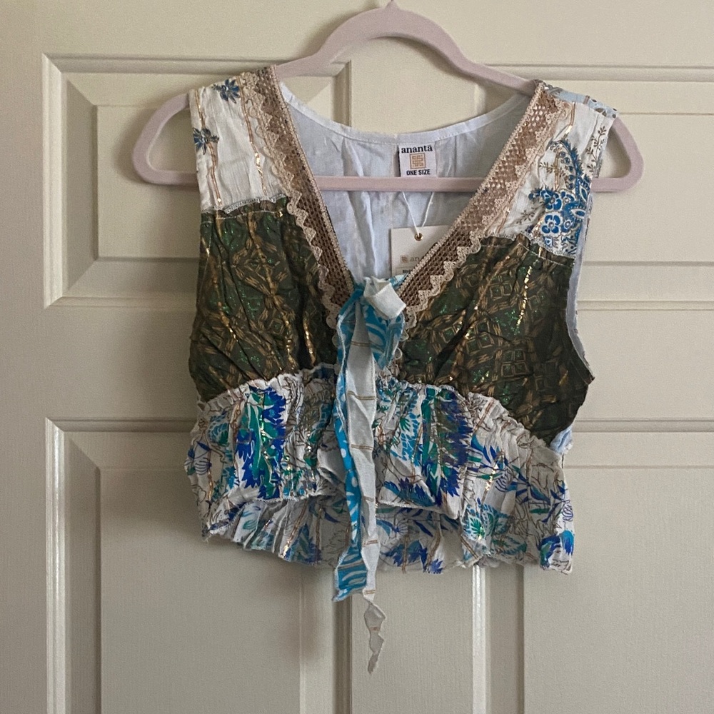 NWT Ananta Bohemian Sleeveless Crop Top, Size OS